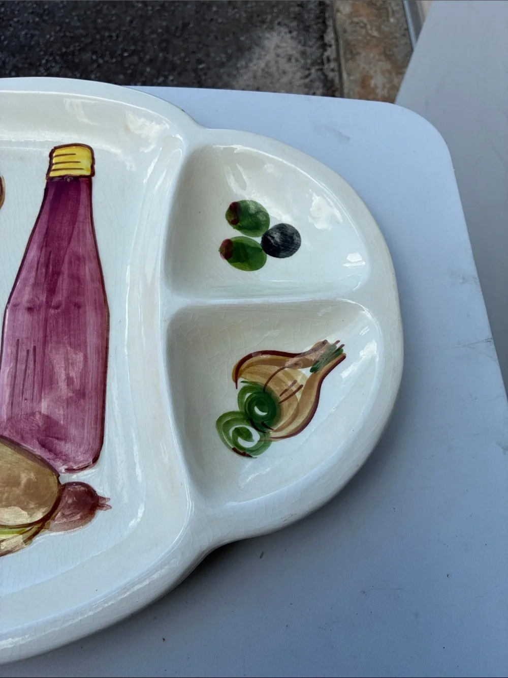 Hand-Painted Ceramic Divided Serving Platter -Los Angelas Pottery 1980